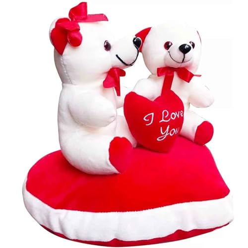 Image of DearJoy Teddy Couple Sitting On A Heart 30 cm