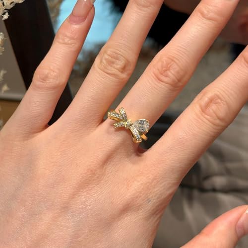 0.5CT Lab Grown Diamond Bow Ring, 18K White/Gold Plated Pear Cut D Color VVS1 Clarity Simulated Rings for Women, Wedding Engagement Anniversary Eternity Ring4