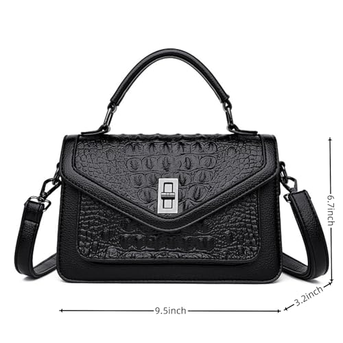 Image of Women Vegan Leather Evening Handbag Crocodile Pattern Handle Clutch Purse Cross Body Envelope Bag