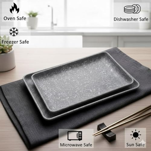 Image of Serving Platter | Melamine Snack Platter | Multi-Purpose Kitchen Serving Platter | Versatile Chip and Dip Tray for Snacks, Starters & Desserts | Lightweight & Dishwasher Safe | Set of 2 (GREY-R)