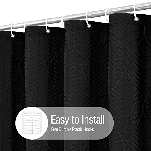 Gibelle Black Shower Curtain For Bathroom, 3D Embossed Textured Fabric Shower Curtain, Modern Farmhouse Chic Soft Cloth Shower Curtain Set With Hooks, 72X72 #TOP2