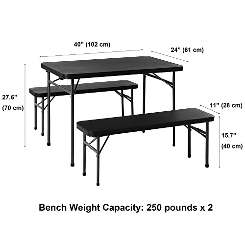 Maarch Folding Picnic Table With Benches, Foldable Camping Picnic Tables For Outdoors, 3-Piece Portable Picnic Table With Seats Set 40 Inches, Black #TOP1