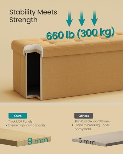 Image of SONGMICS Mazie Collection - Storage Ottoman Bench, 43 Inches Folding Foot Rest Stool, End of Bed Bench, Easy Assembly, for Living Room, Bedroom, Entryway, Ginger ULSF077K04