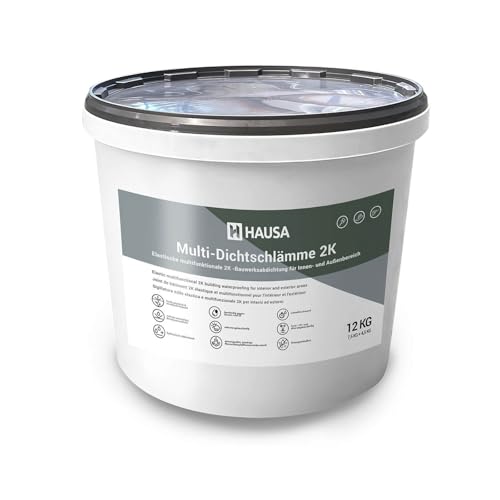 HAUSA Multi-Dichtschlämme 2K 12kg elastische 2K Dichtmasse für Innen- und Außen, Abdichtung von Schwimmbad Pool Betonbecken Balkon Terrasse Bad Keller Dusche, druckwasserdicht lösungsmittelfrei