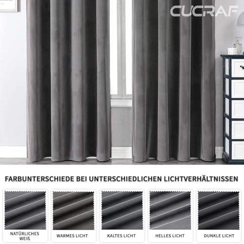 CUCRAF Samtvorhang mit Ösen 2er Set, blickdichte und lichtundurchlässige Vorhänge, H 245x B 140cm… – Ansicht 5