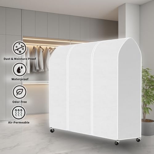 DecacnX Kleiderständer Abdeckung 110cm Breite, Atmungsaktive Kleiderstange Abdeckung mit Reißverschluss, Große Kleiderbügel schutzhülle Staubdicht Garment Abdeckung für Kleiderständer Weiß