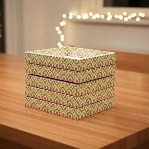 Image of SATYAM KRAFT 6 Pcs Multipurpose Folding Cardboard Gift Box | Premium Paper Hamper Empty DIY Tray for Wedding, Birthday, Gifting, Gift Packaging, Festive Foldable Hampers, Stylish Return Gifts (Green)