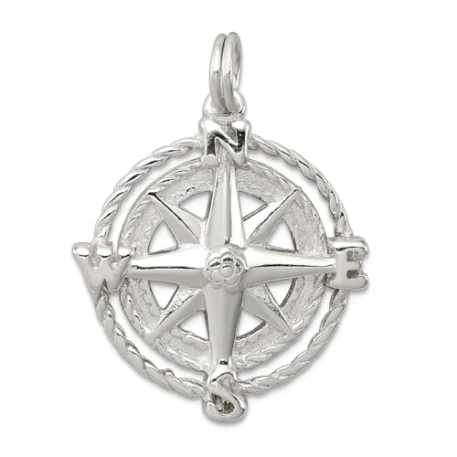 JewelryWeb 925 Sterling Silver Satin Polished Compass Charm 20mm Pendant Necklace for Women