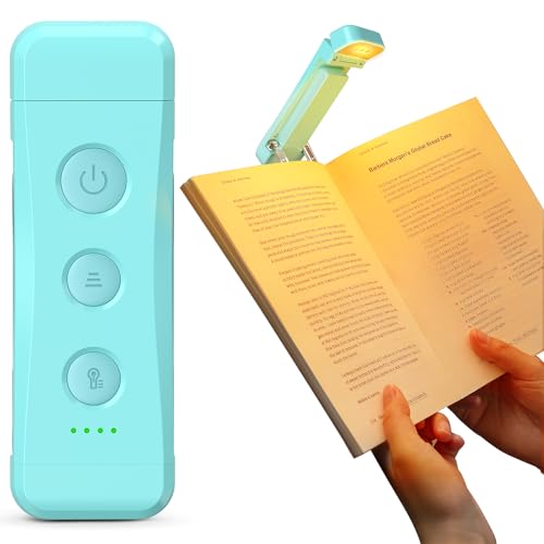 Glocusent Luz Lectura 7 LEDs, Lampara de Lectura con Pinzas USB Recargable 1000mAh para 160 horas, 3 Colores de Luz & 5 Brillos Regulables Luz Libro Lectura, Regalo para los Amantes del Libro (Azul)