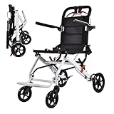 Rollstuhl Ultraleicht 8,2 kg Faltbar – Tragbarer Transportrollstuhl für Senioren, Erwachsene & Behinderte, Reiserollstuhl mit Handbremse, Belastbar bis 100 kg, Mobilitätshilfe Innen & Außen