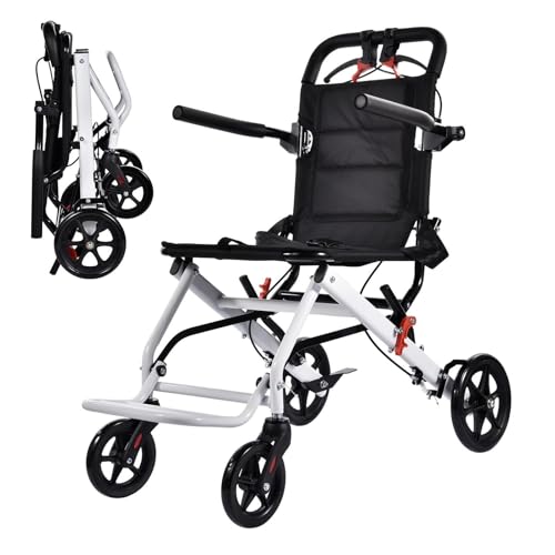 Rollstuhl Ultraleicht 8,2 kg Faltbar – Tragbarer Transportrollstuhl für Senioren, Erwachsene & Behinderte, Reiserollstuhl mit Handbremse, Belastbar bis 100 kg, Mobilitätshilfe Innen & Außen