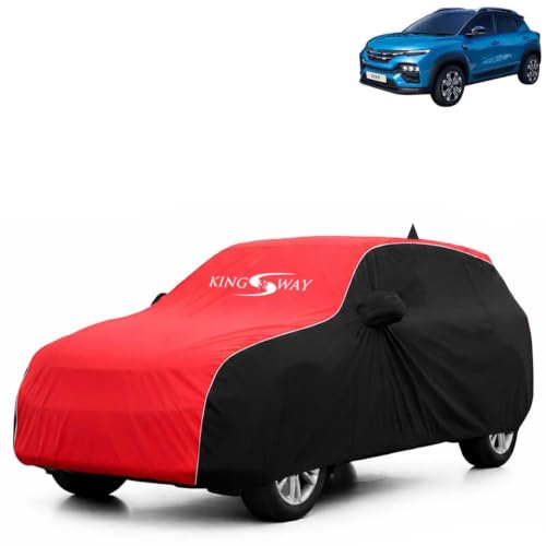Image of KINGSWAY Super Waterproof Car Cover Only with Kiger (Year 2021 to 2025 - All Model) | Mirror and Antenna Pockets | All Weather Car Body Cover with Silver Piping | Black Red