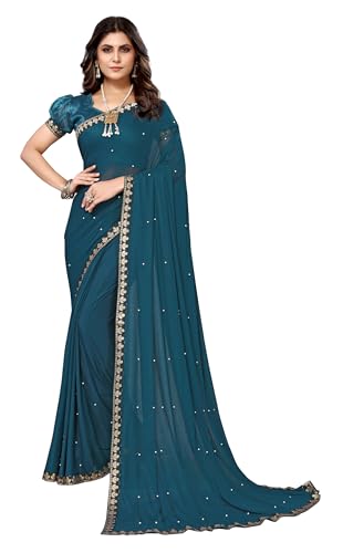 IMTRA FASHION Sari Pour Femme Sari Indien À Bordure Ethnique Avec Chemisier Non Cousu - Vert