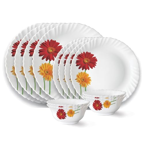 Image of Larah by Borosil Zinnia Fluted Series Opalware Dinner Set | 12 Pieces for Family of 4 | Microwave & Dishwasher Safe | Bone-Ash Free | Crockery Set for Dining & Gifting | Plates & Bowls | White