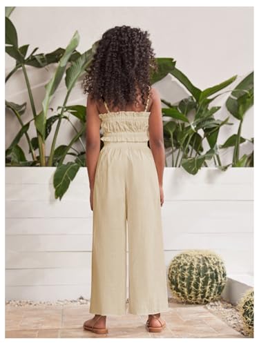 Image of Floerns Girl's 2 Piece Set Ruffle Trim Cami Tops with Paperbag Waist Wide Leg Pants