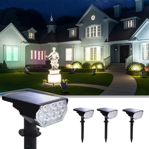 Image of 4 Pack Solar Spot Lights Outdoor Waterproof, 20 LEDs Bright Landscape Spotlights Dusk to Dawn, Cool White Adjustable Uplights for Yard Tree House Garden Wall Pathway, IP65