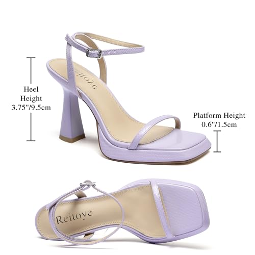 Image of Reitoye Strappy Heels for Women Platform Chunky Square Toe Heeled Sandals | Women's Heeled Sandals,Block High Heel,Adjustable Ankle Strap,All-Day Comfort Non-slip Sole,Party,Wedding,Prom Heels Shoes