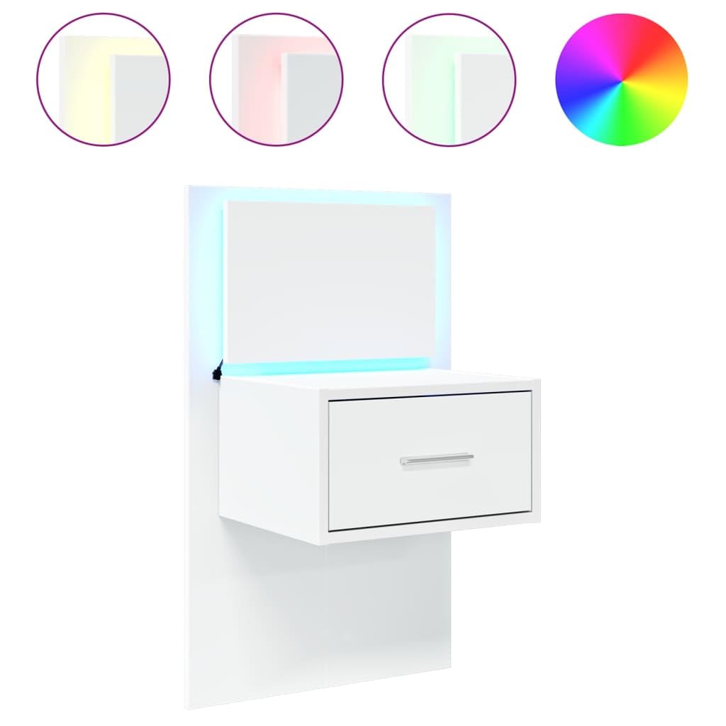 Mesita de noche de pared con luces LED blanca de madera multicapa duradera diseño moderno suspendido armario iluminado para optimizar el espacio interior