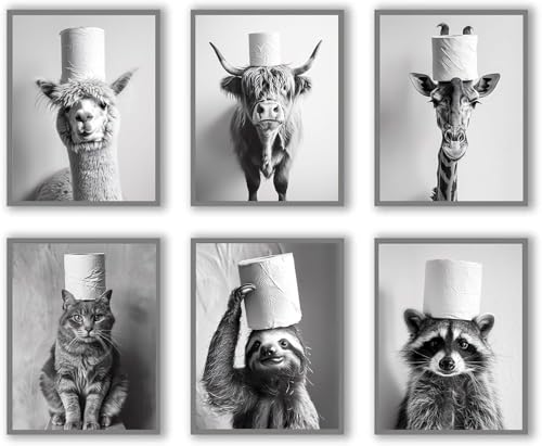 Divertente decorazione da parete per il bagno, stampa artistica su tela di carta velina, stampa artistica da parete in bianco e nero, divertente decorazione da parete per bagno, mucca bianca e nera