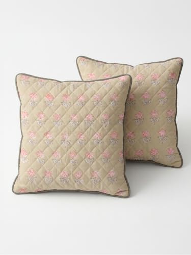 Image of PetalNest Premium 100% Cotton Printed Cushion Covers Set of 2 | 16 x 16 Inches | Handmade Jaipur Block Print | Hidden Zipper | Soft Sofa Cushion Covers for Living Room, Bedroom & Home Decor