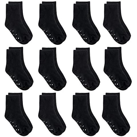Tenpluszero 12 Pairs Non Slip Toddler Socks Crew Socks with Grips for Baby Boys Girls (Black, 4T/6T) Cover