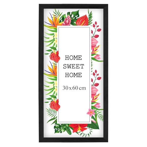MG Design Marco 30 x 60 cm - color Negro, de madera, con cristal acrílico - para colgar vertical u horizontalmente, sin fondo, para fotos, pósters, puzzles