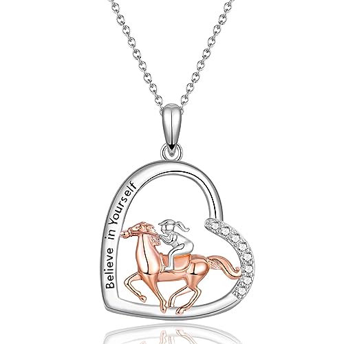 Silver Horse Necklace for Girls Women | Silver Horse Necklace Gifts for Teen Girls, Engraved Believe In Yourself Spirit Riding Horse Free Jewelry Gifts for Birthday Christmas Gifts for Girls