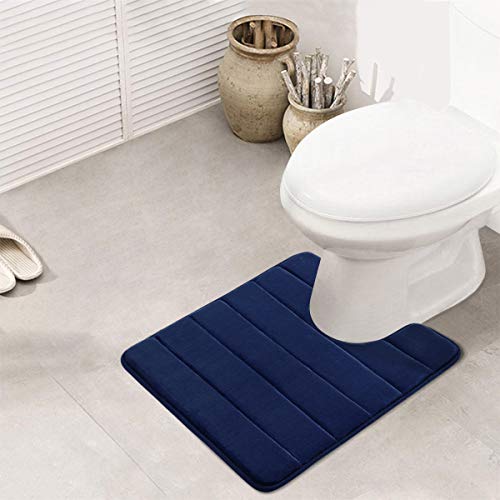 Buganda Memory Foam Contour Toilet Bath Rug, U-Shaped Non Slip Absorbent Thick Soft Washable Bathroom Rugs, Floor Carpet Bath Mat for Bathroom Sink Toilet (20" x 24", Navy Blue) - Thumbnail 7