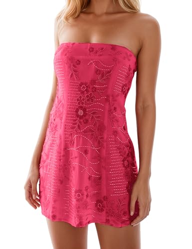 MISSACTIVER Women’s Sexy Sparkly Sequin Mini Dress Y2K Cute Rhinestone Strapless Backless Glitter Short Tube Dress Clubwear