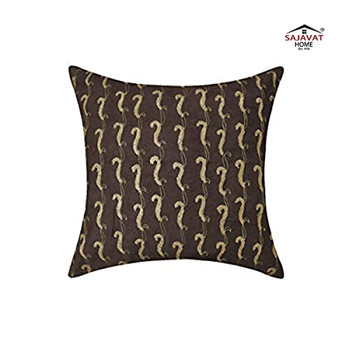 Image of SAJAVAT HOME CV120 Embroidery Cushion Cover (Pack of 1) 18x18 INCHES /45x45 cm Multicolour (Umber Brown, Suede)