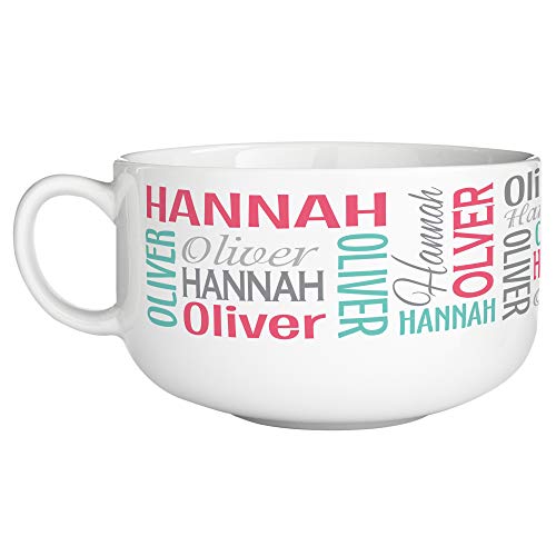 Let's Make Memories Personalized You Name It! Signature Bowl - Porcelain Bowl - Pink/Teal - Customize with First & Last Name - Holds 32 oz.