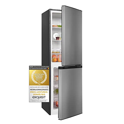Exquisit Kühl- und Gefrierkombination KGC195-65-NF-330F inoxlook-az | 193 L Volumen | Kühl Gefrierkombination No-frost | Türanschlag wechselbar | Kühlgefrierkombination freistehend