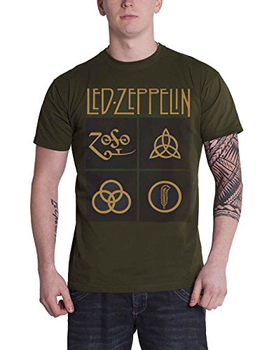 LED Zeppelin T Shirt Or Symbols in Noir Squares Nouveau Officiel Homme - Les Beatles, Paul McCartney, John Lennon, RIngo Starr, George Harrison LED Zeppelin T Shirt Or Symbols in Noir Squares Nouveau Officiel Homme