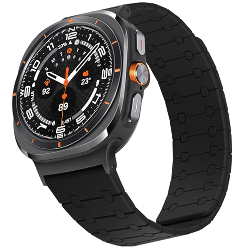 ZZDZZ Magnetic Band Compatible with Samsung Galaxy Watch Ultra 2/Ultra (2025/2024) Band 47mm, 22mm Silicone Sport Strap for Women Men, Black
