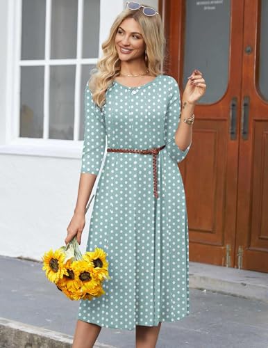 Image of HOTOUCH Women's 3 /4 Sleeve A-line and Flare Midi Long Dress