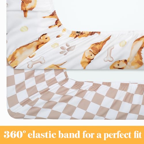 Image of Mindsoft 2 Pcs Golden Retriever Crib Sheet Set 52 x 28 x 8 Inches Fit for Standard Crib Toddler Mattress Newborn Gifts for Girl Boys, Breathable Soft Baby Sheet