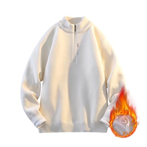Men's Quarter Zip Collar Fashion Knit Sweater, Fall Winter Fleece Lined Warm Heavy Pullover Long Sleeve Polo Sweaters4