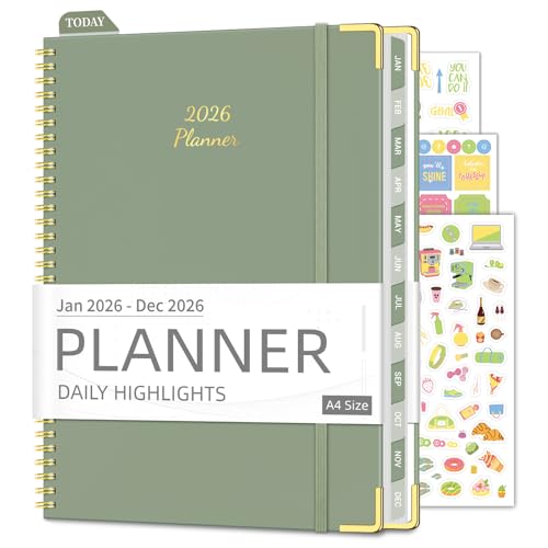 Daily Planner 2026 (8.5' x 11') - Weekly & Monthly Planner (Jan. 2026 - Dec. 2026), Column View Calendar Organizers, Hardcover Agenda Book with Tabs for Office & School, Green