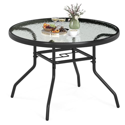 GIANTEX Table ronde d'extérieur 70 cm, table de patio café bistro avec plateau en verre trempé et structure en métal solide, table de salon pour jardin,...