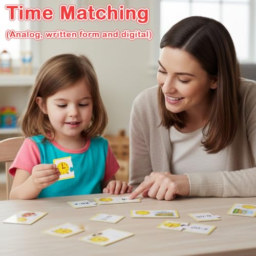 Image of PATPAT Flash Cards for Kids Visual Learning Clock Chart, Autism Learning Resources Time Activity Set Develop Study Time Skills, Montessori Learning Kids Toys for 2-5 Years boy at Home, School