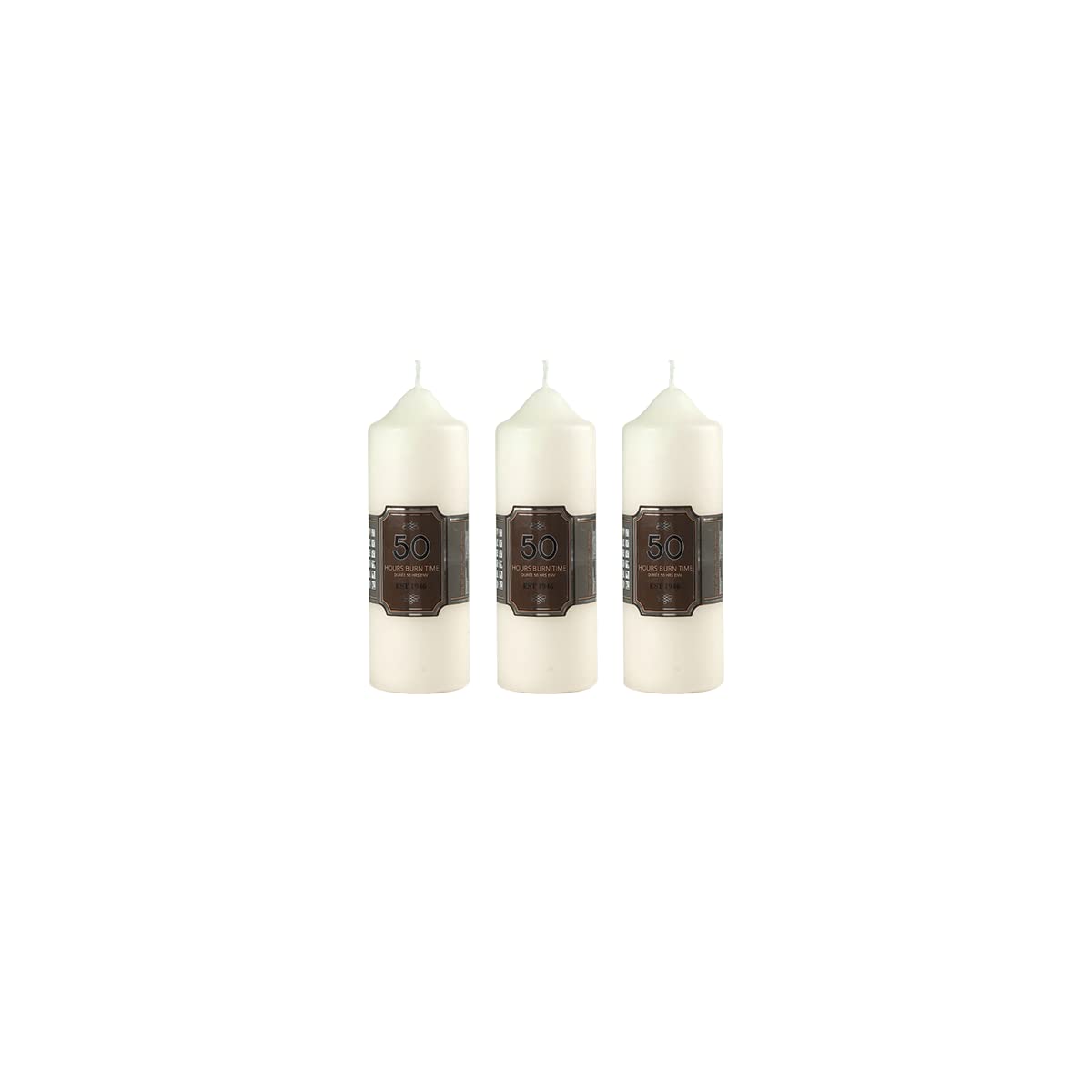 Pillar Candles Pack of 3 Long Burning Large Candle 5cm x 15cm with 50 Hours Burn Time - Dripless, Smokeless, Unscented Church Candles - Ideal for Weddings, Spa and Parties
