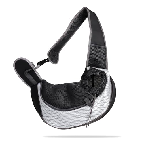 Image of Kraptick Pet Sling Carrier, Pet Carrier Bag for Shitzu Puppy, Cat, Rabbit with Comfortable Adjustable Pouch Single Shoulder Carry Tote Handbag for Pets (Large, Black & White)