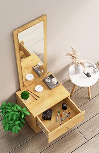 Image of Bniture Wooden Dressing Table for Bedroom with 1 Drawer, Mirror and Huge Storage Space | Long Dresser Vanity Table with Mirror (42D x 60W x 180H CM) (Giant Wood, HXDR105)