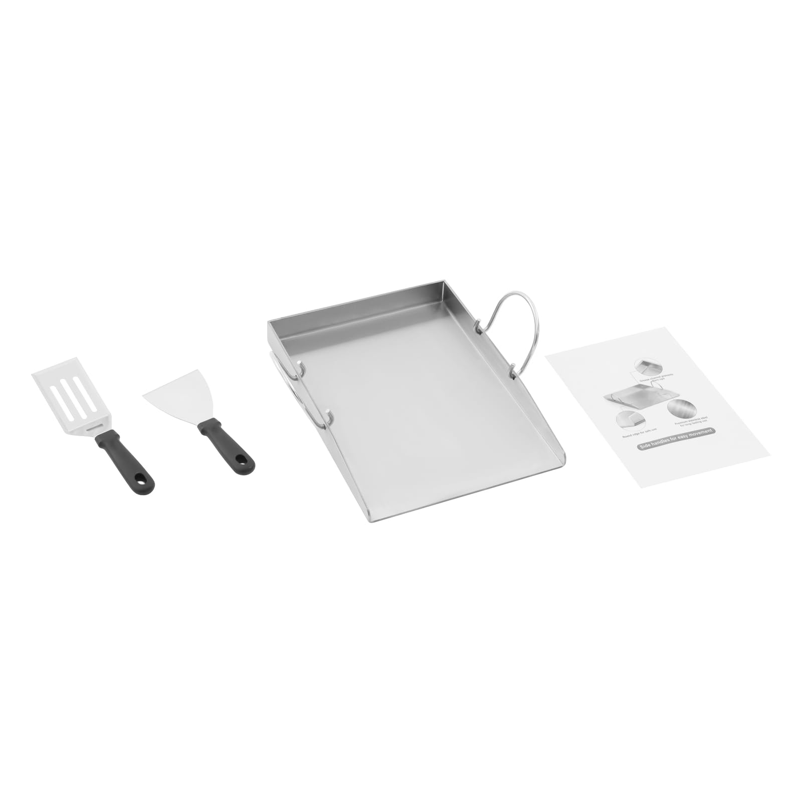 Plancha de acero inoxidable con asas y 2 espátulas, 4 mm de grosor, tolerancia a la temperatura superior a 170 ℃, para barbacoas al aire libre, camping, celebraciones familiares