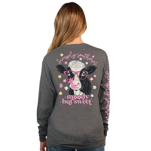 Simply Southern Moody But Sweet Women's Long Sleeve T-Shirt (XX-Large) Dark Heather Grey