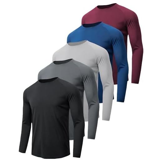 miijoory 5 Piezas Camisetas Manga Larga Hombre Camiseta Deporte Hombre de Secado Rápido Respirable UV Protección Solar para Gimnasio Running (L,Negro, Azul, Gris Oscuro, Verde Militar, Rojo)