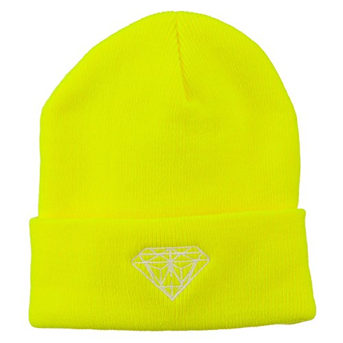 Diamond Neon Embroidered Beanie - Yellow OSFM