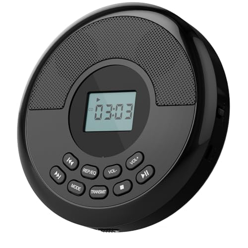 Louttary reproductor de CD portátil Bluetooth recargable Discman con dos altavoces y auriculares reproductor de CD reproductor Mp3 negro