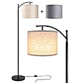 Rottogoon Floor Lamp for Living Room, LED Standing Lamp with 2 Lamp Shades Tall Industrial Arc Floor Lamp Reading for Bedroom, Office, Study Room (9W LED Bulb, Beige & Gray Shades Included)