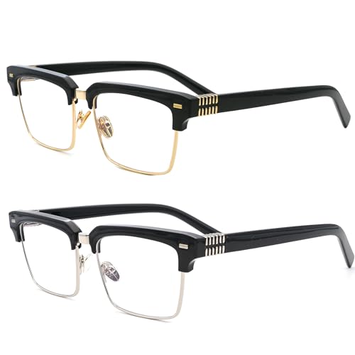 Image of Semi Rimless Rectangle Blue Light Glasses Men Women Black Square Eyewear
